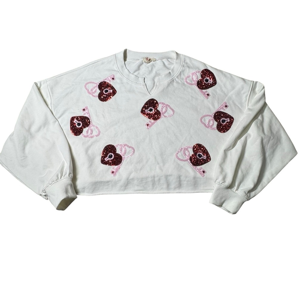 Peach Love California Sweatshirt M Women's‎ Valentine Love Hearts Sleeve